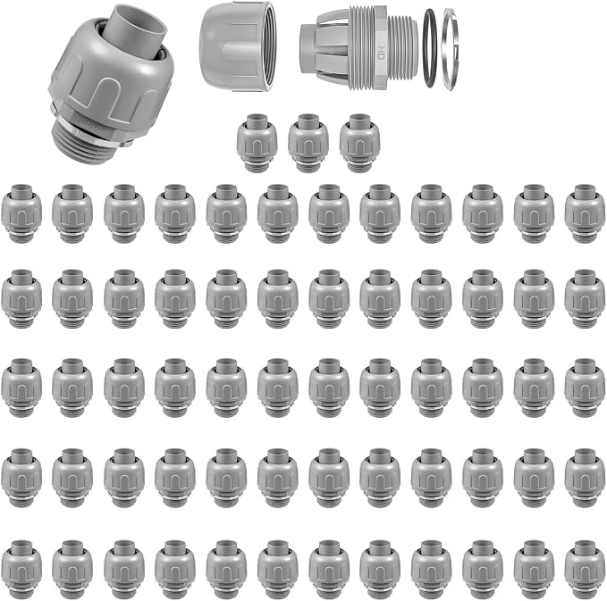 64-Pack 3/4" NPT Liquid Tight Connector Conduit Fitting UL PVC Straight | UV by Aandxmok