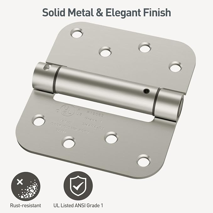 HOSOM 3 Pack Self Closing Door Hinges Brushed Nickel 4 Inch Spring Loaded Hinges - Image 4