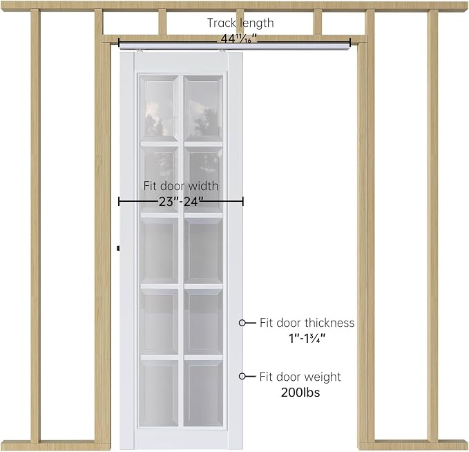 4FT/48in Sliding Pocket Door Hardware Kit, Commercial Grade, Aluminum Box Rail - Image 3