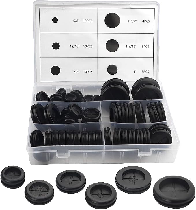 52Pcs 6 Sizes Closed Rubber Grommet Kit Double Sided Electrical Wire Gasket by XINGYHENG