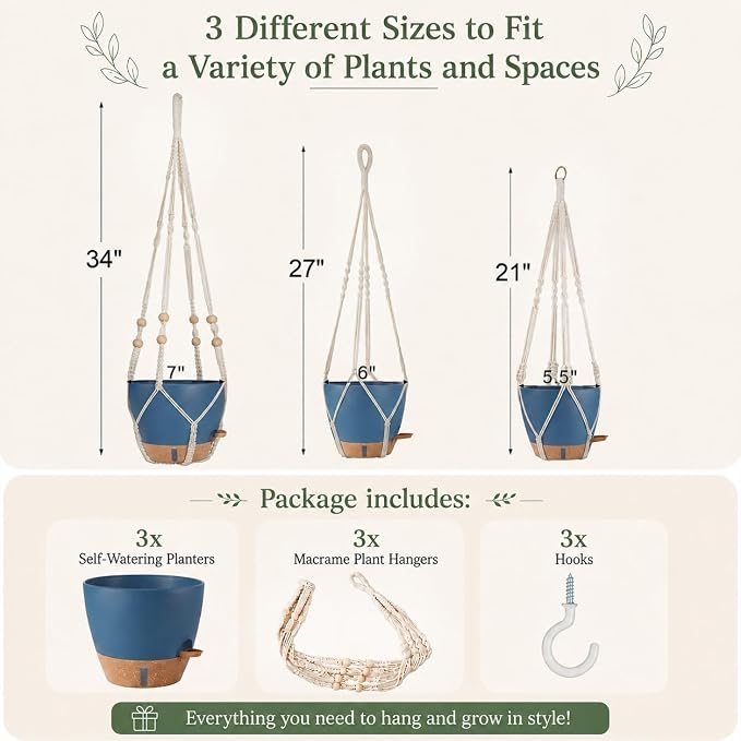 3 Set Self Watering Hanging Planter - Image 2