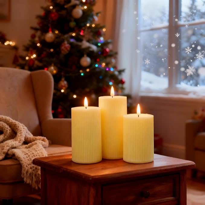 Battery Operated Candles with Remote, LED Flameless Wavy Pillar Candles | 3D - Image 3