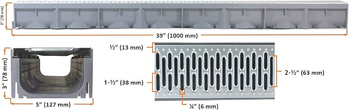 URA WATER - Model UA-100 - Drainage Trench Set - Channel Drain - 1 x 39" Long - Image 2