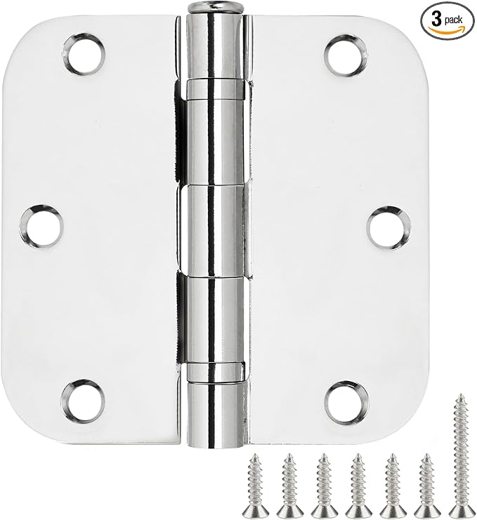 TDCHINGES Rounded Door Hinges Polished Chrome 3.5 Inch 5/8" Lasting Mute | 3 by TDCHINGES