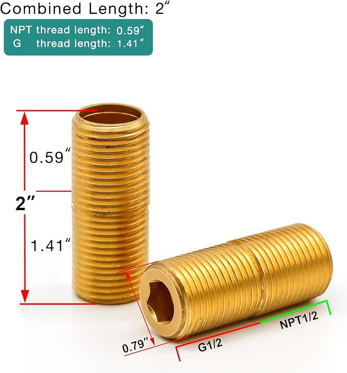 Brass Pipe Adapter Plumbing, G1/2" Male Thread to NPT1/2" Male Pipe Fitting - Image 3