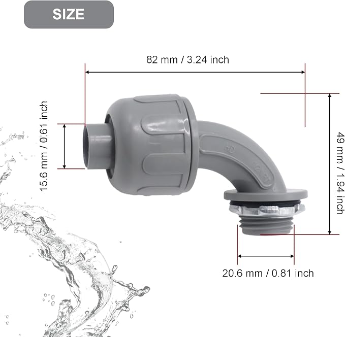 4-Pack 1/2 Inch NPT Liquid Tight PVC 90 Degree Conduit Connectors | elbow angle - Image 3