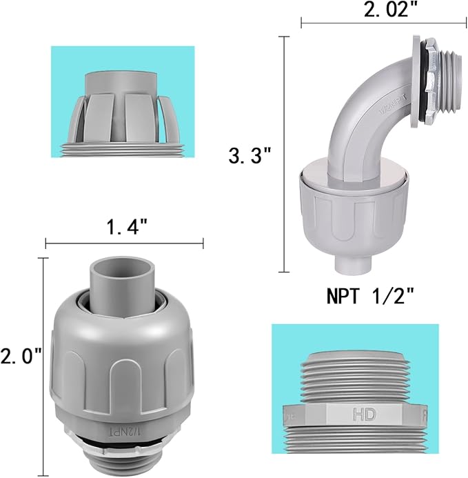 32-Pack Kit 1/2" NPT Liquid Tight Connector Conduit Fitting UL PVC | UV - Image 2