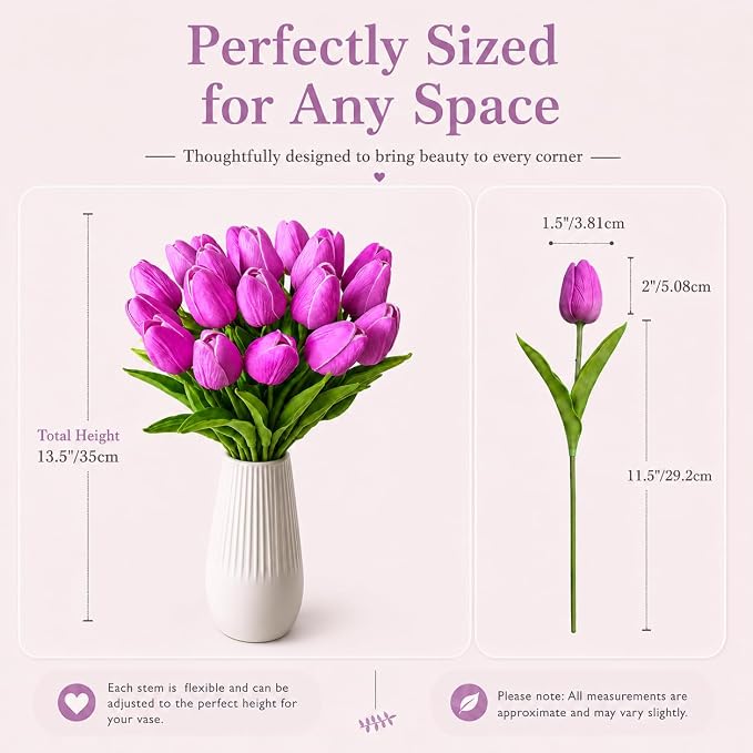 Mandy's 20pcs Artificial Lavender Tulips | 13.5 Inch Lifelike PU Tulips Faux - Image 3