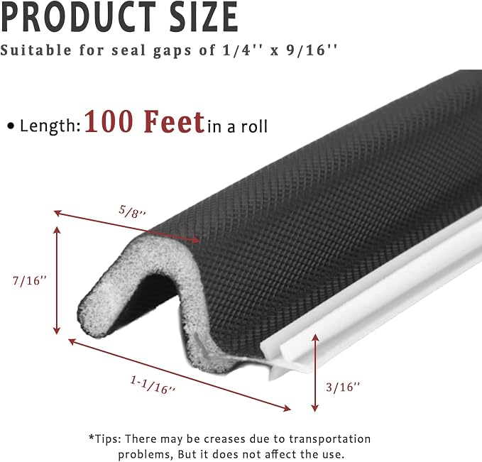 100 Feet Weather Stripping Door Seal Strip, Solike V-Shaped "Q" Foam Slot - Image 2