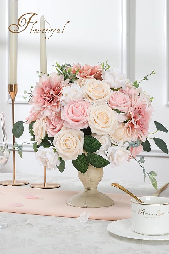 Artificial Pink Flowers Fake Rose Flowers Dahlia - Image 3