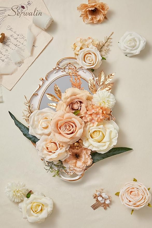Serwalin Artificial Flowers Boho Champagne Flowers Silk Wedding Flowers | Fake - Image 4