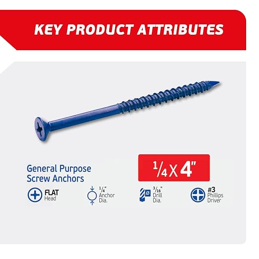 1/4 x 4 Countersunk Phillips Flat Head Blue Concrete Screw Anchors - Image 2