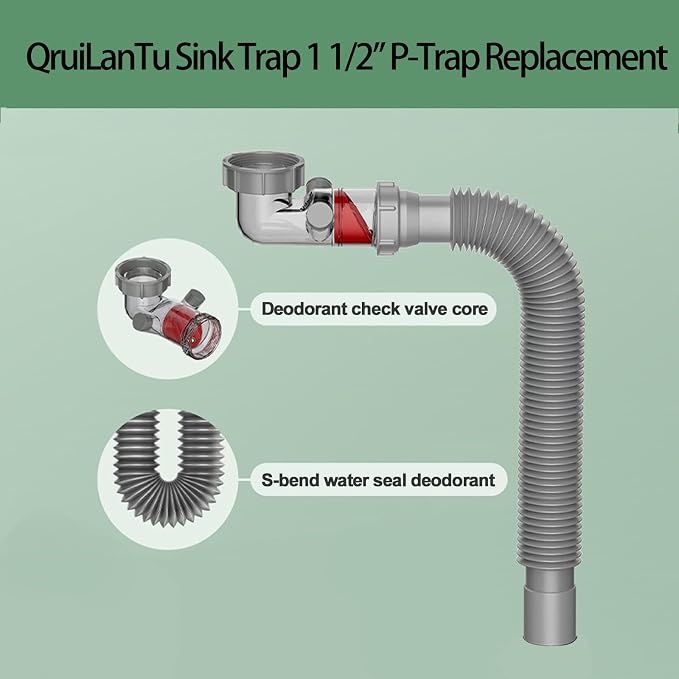 1-1/2 inch Kitchen Sink Drain Kit, space-saving kitchen drain - Image 6