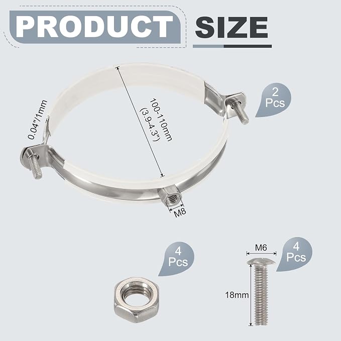 HARFINGTON 2pcs 201 Stainless Steel 3.9-4.3"/100-110mm Split Ring Pipe Hanger - Image 2