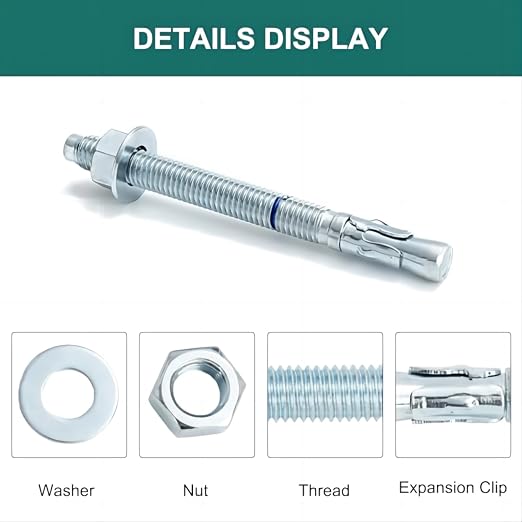 1/2" x 5-1/2" Concrete Anchors 1/2 inch Wedge Anchors Bolts Zinc Plated - Image 3