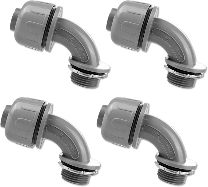 4-Pack 3/4 Inch NPT Liquid Tight PVC 90 Degree Conduit Connectors | elbow angle by Joyangy