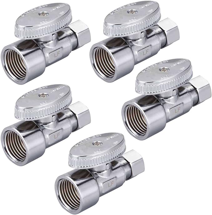 5 Pack Brass 1/2 Inch FIP x 3/8 Inch OD Compression Quarter Turn Straight Water by Minimprover