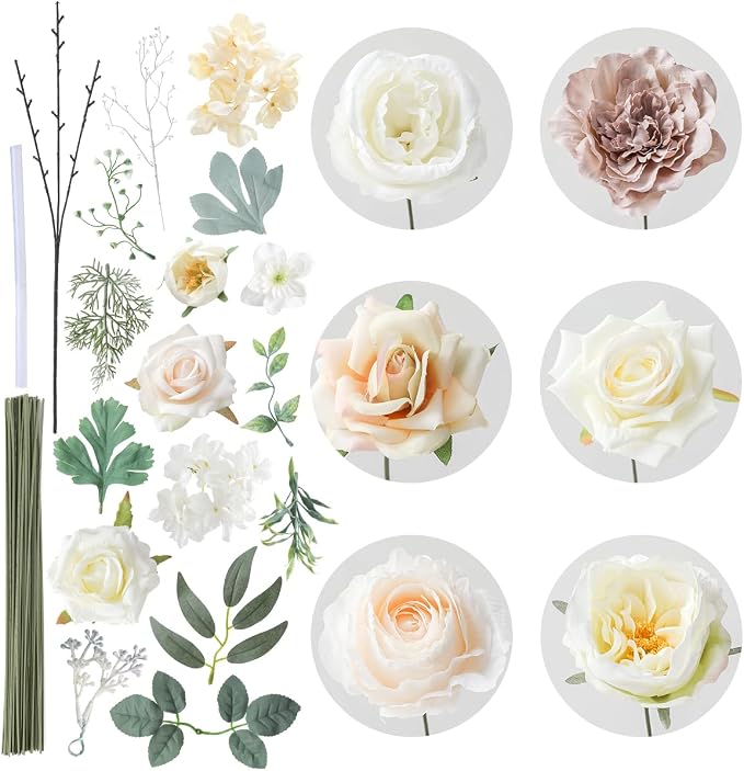 Artificial Flowers Combo White Flowers Mix Silk Flowers Dahlia Roses - Image 8