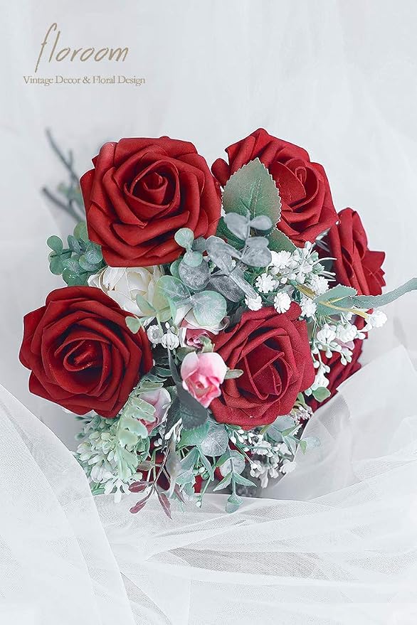Artificial Flowers 25pcs Real Looking Dark Red Foam Fake Roses - Image 4