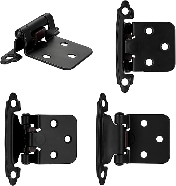 Matte Black Cabinet Hinges, 1/2” Overlay, 10 Pack | - Image 6