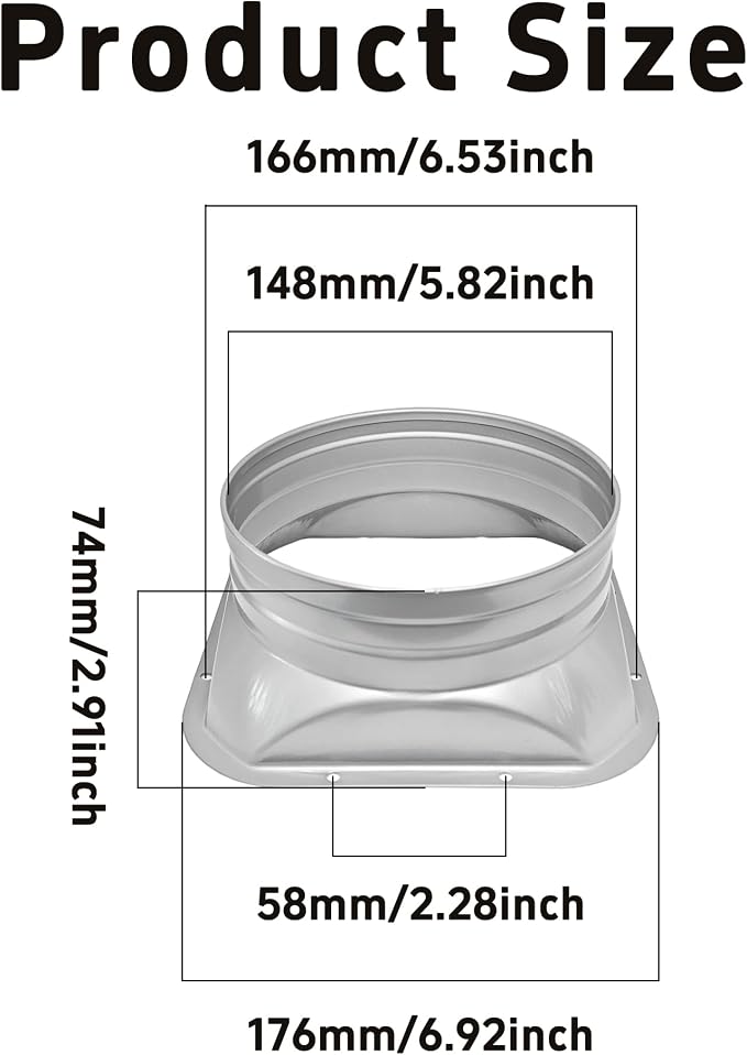 6 Inch Duct Connector Flange, Metal Straight Pipe Flange Square to Round - Image 2