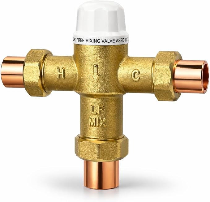 1/2" Sweat Union Thermostatic Mixing Valve, Cert: ASSE, NSF | TMV, Precise by AZKGlobal