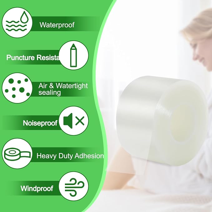 Qoqooice Transparent Window Weather Sealing Tape 2 in x 35 Yards Weather - Image 3