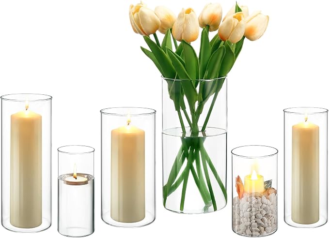 PHOSPHOR Hurricane Candle HoldersFor Pillar Candle Clear Glass Cylinder - Image 9