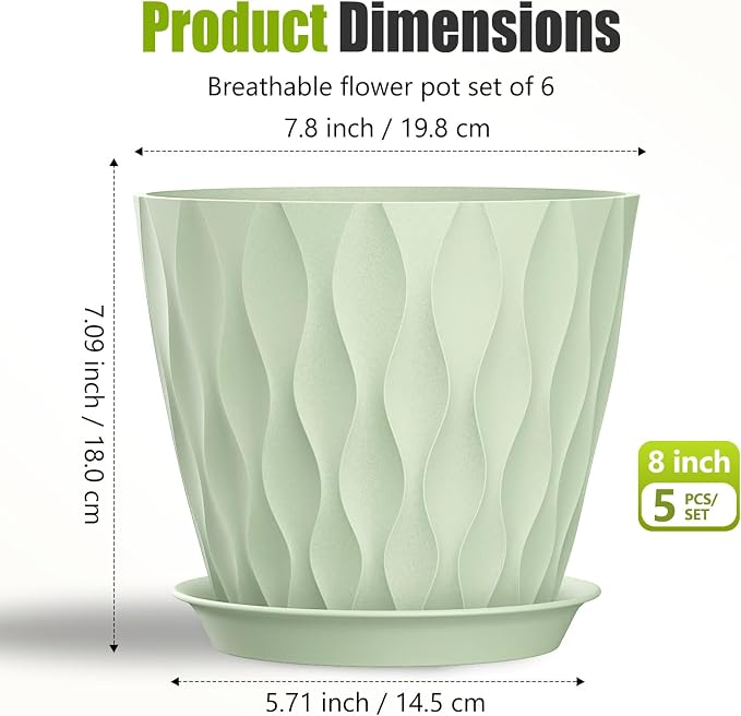 8 Inch Plastic Plant Pots, Planters - Image 5