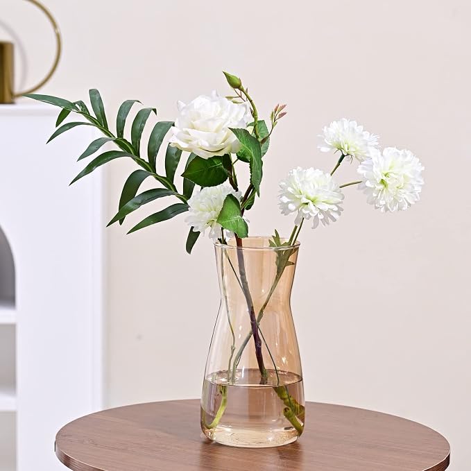 8 Inch Amber Glass Vase for Flowers, Modern Boho Table Decor | Farmhouse Vases - Image 8