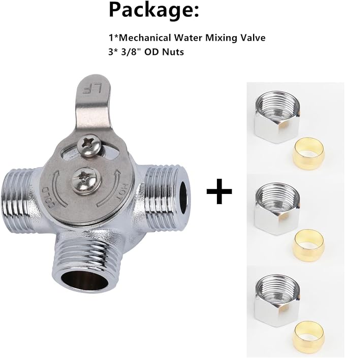 3/8" Manual Mixing Valve for Hot and Cold Water, Three-way Solid Brass - Image 9