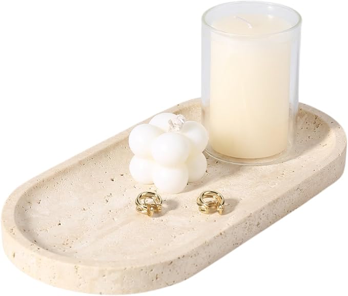 Natural Marble Tray for Bathroom Counter, Vanity Tray Stone Trays for Home by Koville