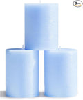 3x4 inch Pillar Candles Set of 3 – Unscented Dripless Rustic Light Blue Candles by CANDWAX