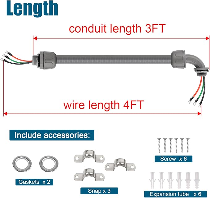 4FT Non-Metallic Liquid-Tight Conduit Kit, 1/2" Pre-Wired Electrical Whip - Image 5