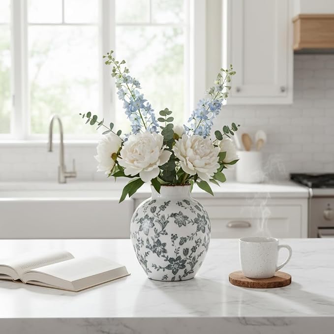 SIDUCAL Ceramic Vintage Vase, 5.83 Inch Retro Ice Cracked Chinoiserie Floral - Image 6
