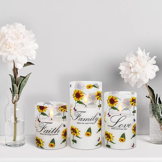 Sunflower Glass Flameless Candles Battery Operated Remote Timer | LED - Image 6