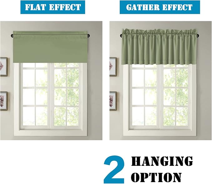 H.VERSAILTEX Blackout Kitchen Sage Green Curtain Valances, Short Window Valance - Image 6