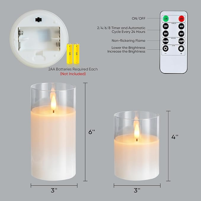 Amagic White Glass Real Wax Flameless LED Pillar Candles - Image 5