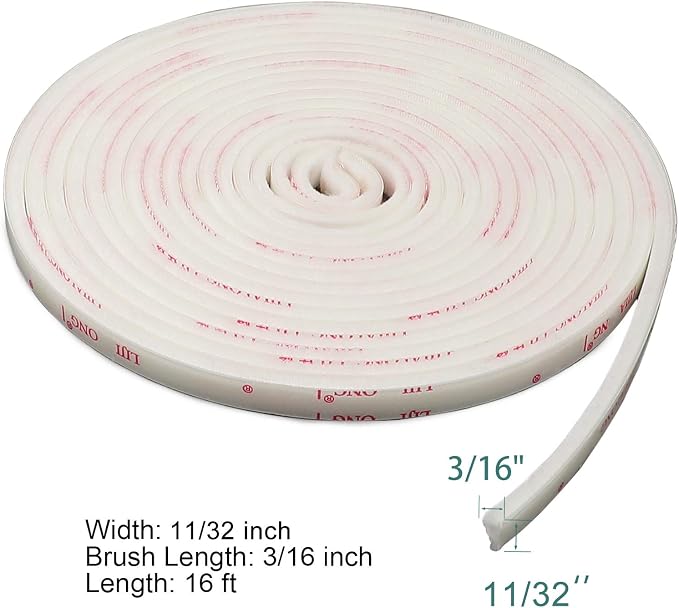 TORRAMI Door Brush Sweep Seal Tape 11/32 inch x 3/16 inch x 16 ft, Brush Door - Image 2