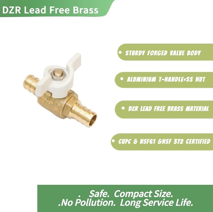 1/2-in Brass Pex Ball Valve, 1/4 Turn Shut Off Valve - Image 2