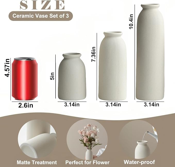 Ceramic Vase Set-3, 10.3 Inch Tall Flower Vases - Image 7