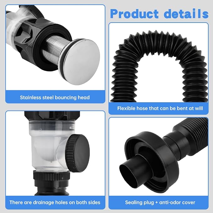 Bathroom Sink Drain Kit, Flexible P-Trap Drain Pipe - Image 6