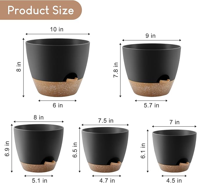 YNNICO Plant Pots 10/9/8/7.5/7 inch, Self Watering Planters - Image 2