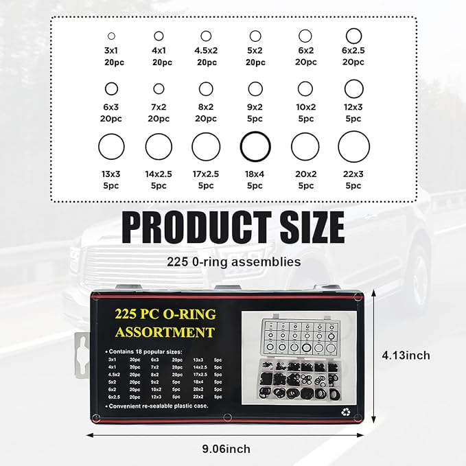 225PCS O-Ring Assortment Kit Set, 18 Sizes Rubber O Rings Sealing Gasket Washer - Image 2