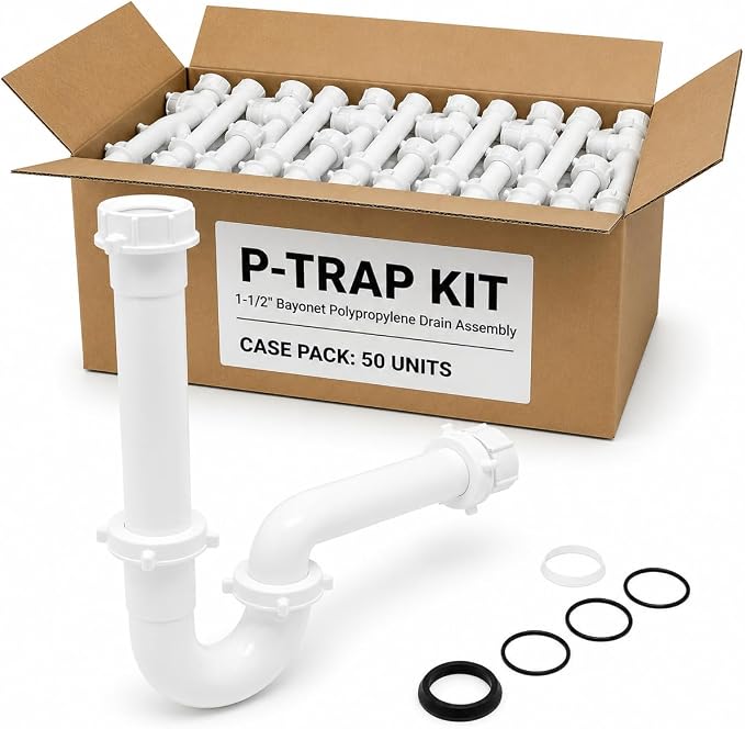 Pack 50 1-1/2 Inch Bayonet P-Trap Kit, Patented Polypropylene by JBProducts