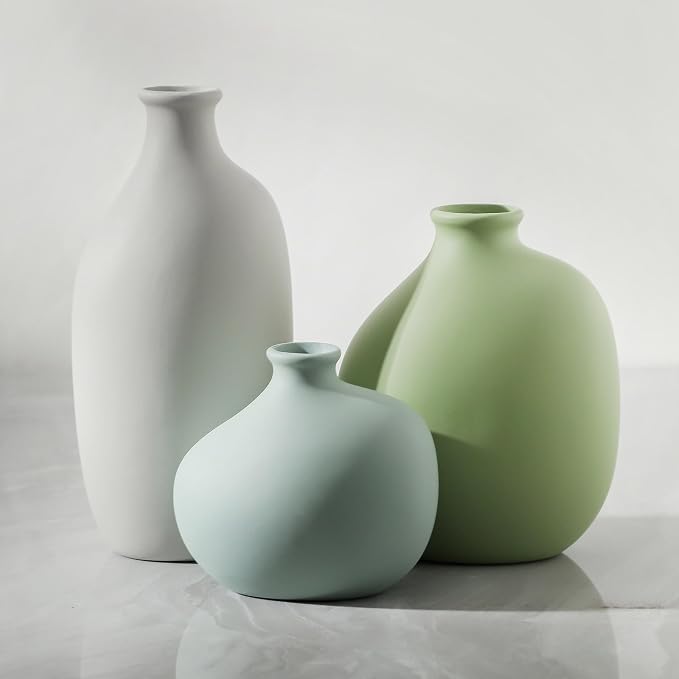 Small Ceramic Vase Set of 3, Modern Neutral Decorative Pottery Vases | Three by Enra