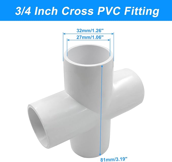 Piutouyar 4 Pcs 3/4" Cross Elbow PVC Pipe Fitting, 4 Way | Furniture Grade Pipe - Image 2