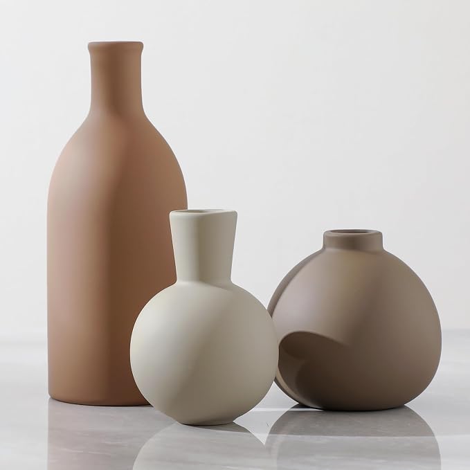 Ceramic Vase Set of 3, Vases Home Decor Rustic Farmhouse Decorative Vase by ooit
