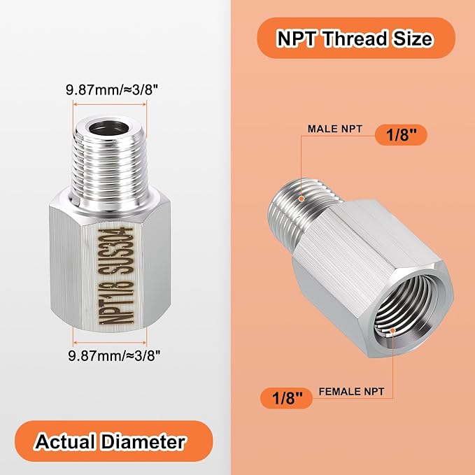 1 Pack 304 Stainless Steel FeMale to Male Adapter, 1/8" FeMale NPT x 1/8" Male - Image 2