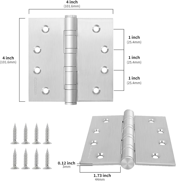 3 Pack goldenwarm Satin Nickel 4'' Door Hinges - Image 2